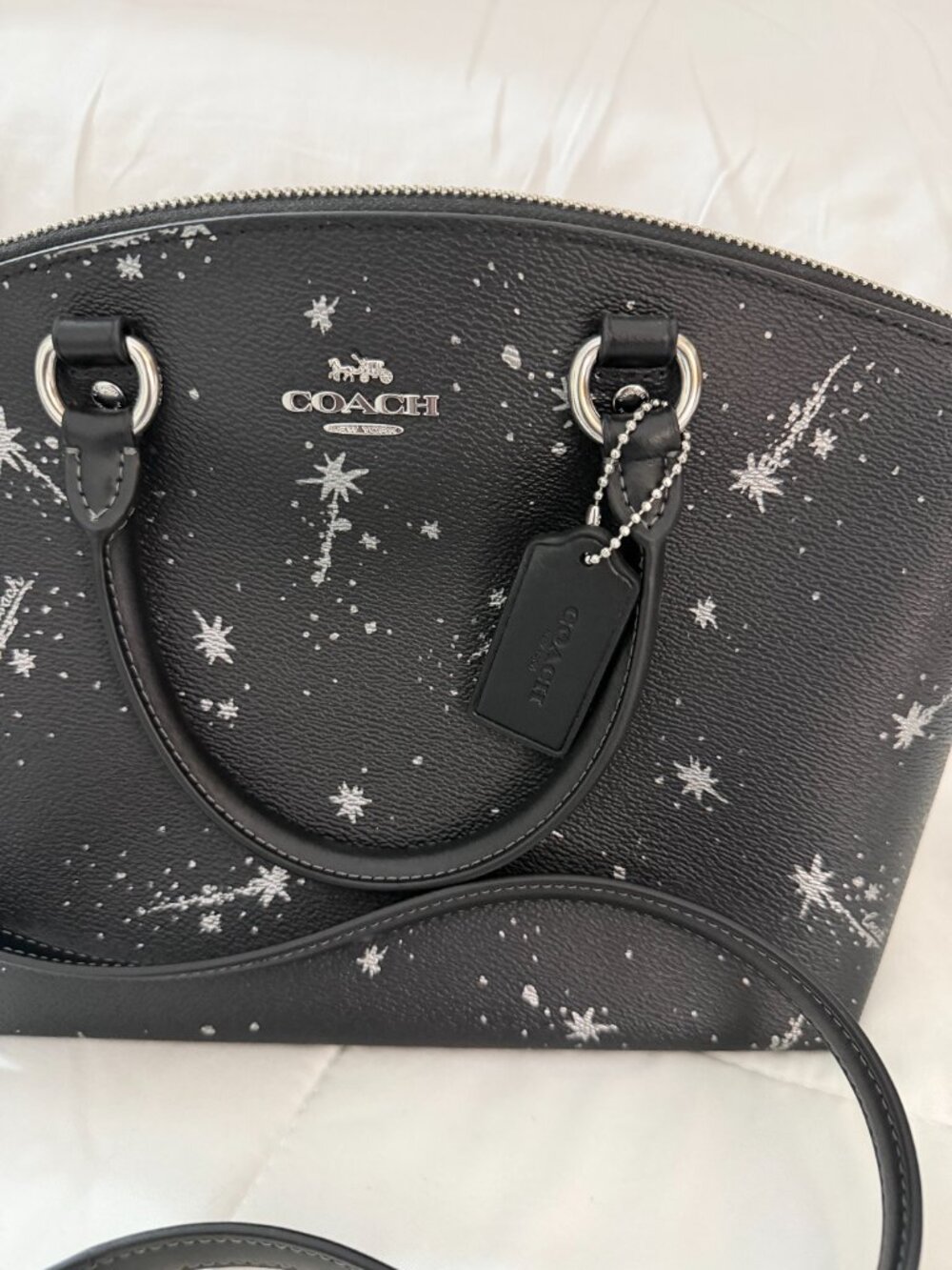Coach Sadie Satchel Bag With Star Print (Black/Silver) - Picture 2 of 8